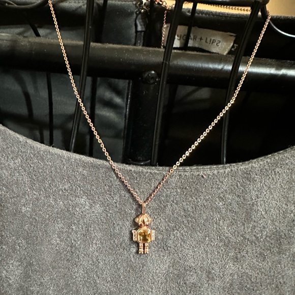 Rose Gold (S925) Robot Pendant Necklace with Citrine and Rose Gold Chain - Picture 7 of 12